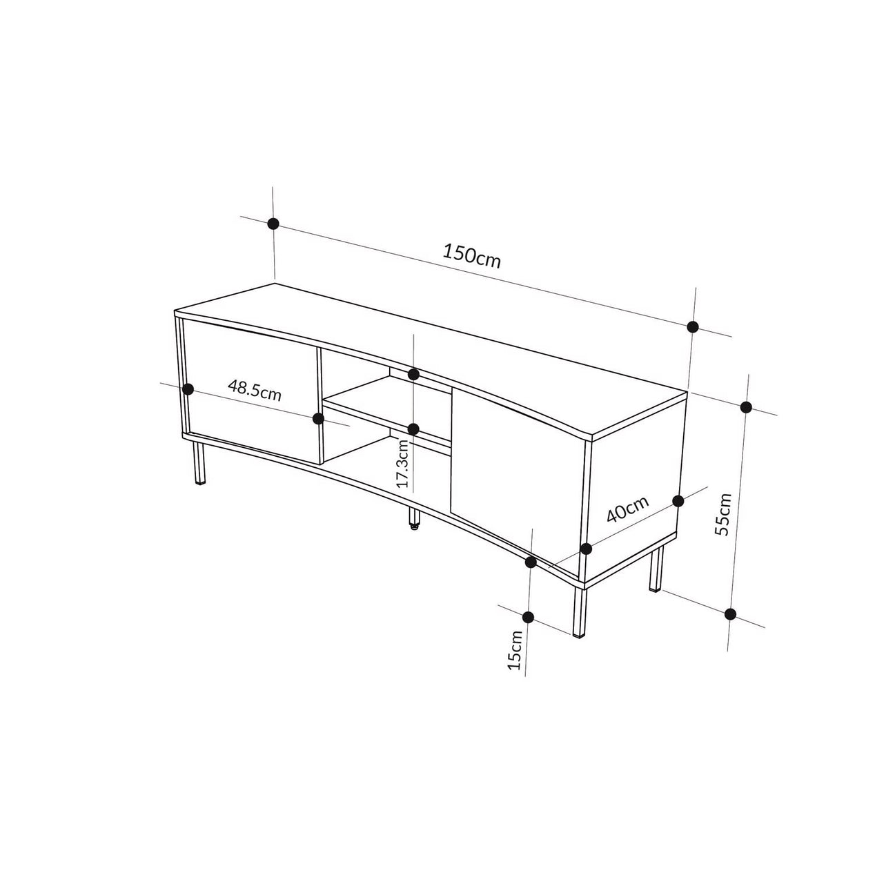 Frem Modern Curved TV Stand 2 Door Unit Ash Green