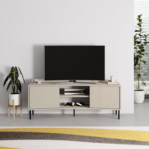 Frem Modern Curved TV Stand 2 Door Unit Sandstone