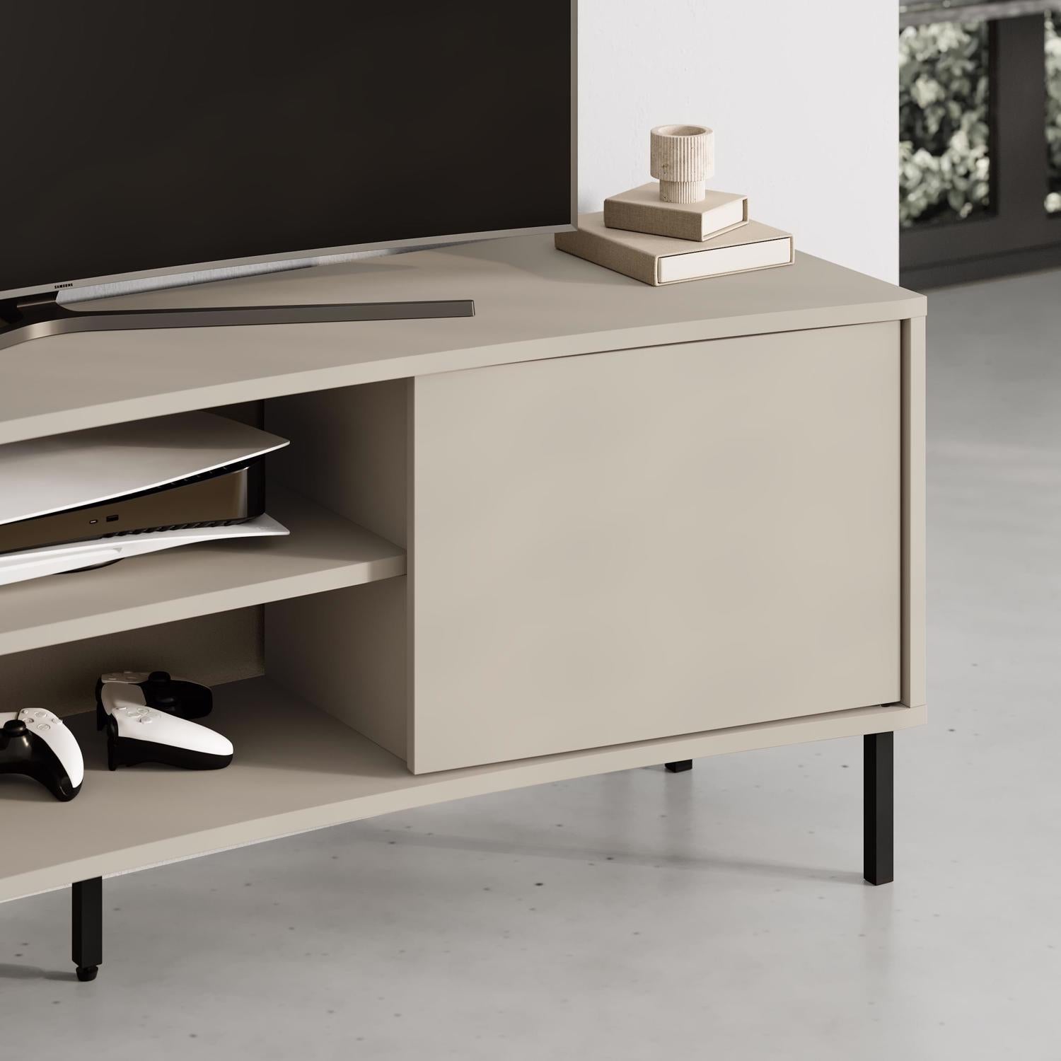 Frem Modern Curved TV Stand 2 Door Unit Sandstone