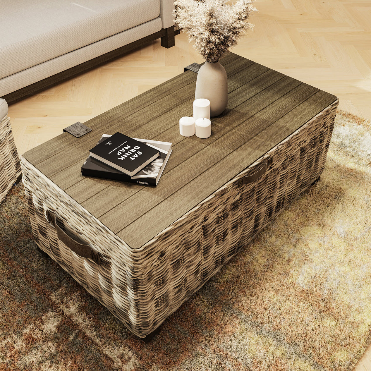 Maya Handmade Kubu Rattan Storage Coffee Table