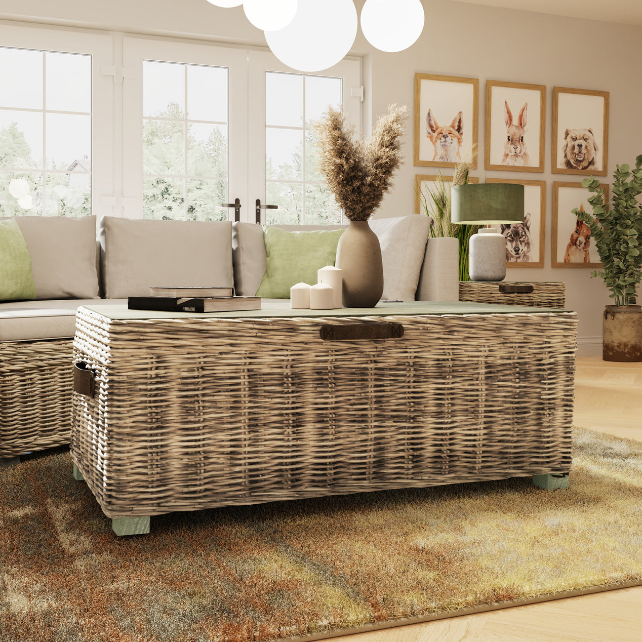 Maya Handmade Kubu Rattan Storage Coffee Table Limewash