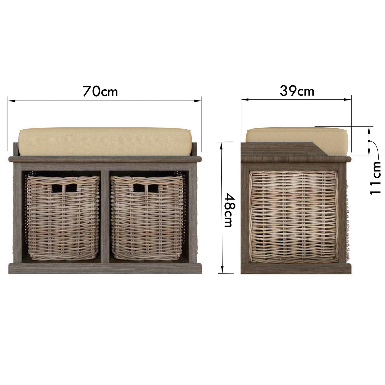 Maya Handmade Kubu Rattan Small Basket Storage Bench