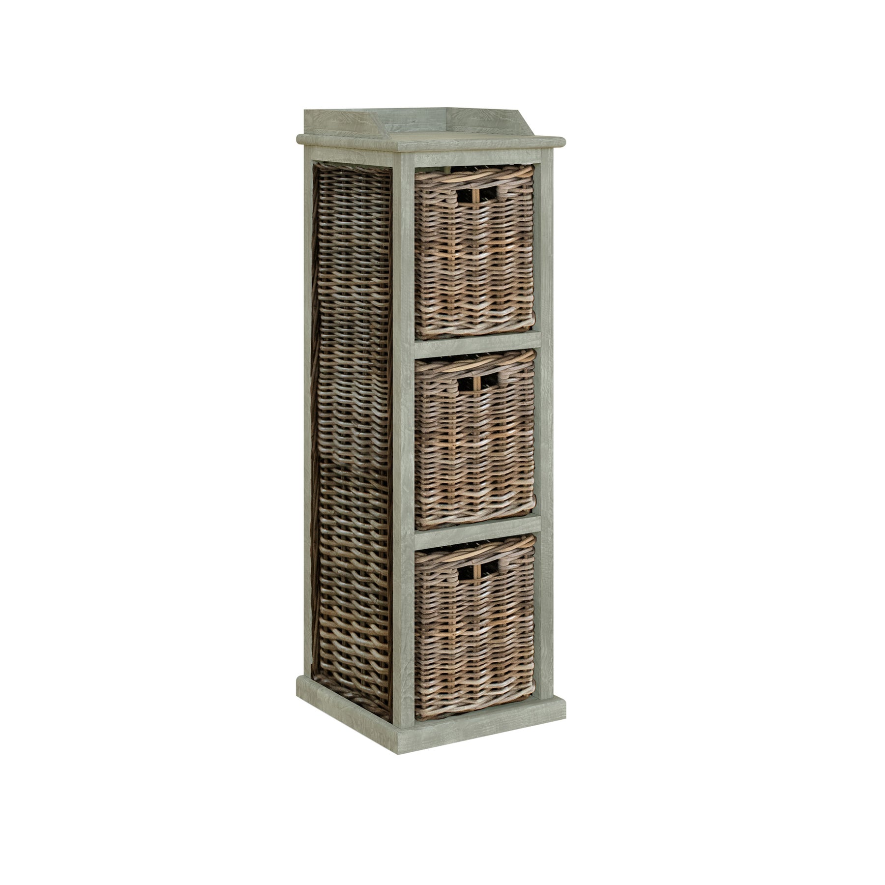 Maya Handmade Kubu Rattan 3 Basket Storage Unit Limewash