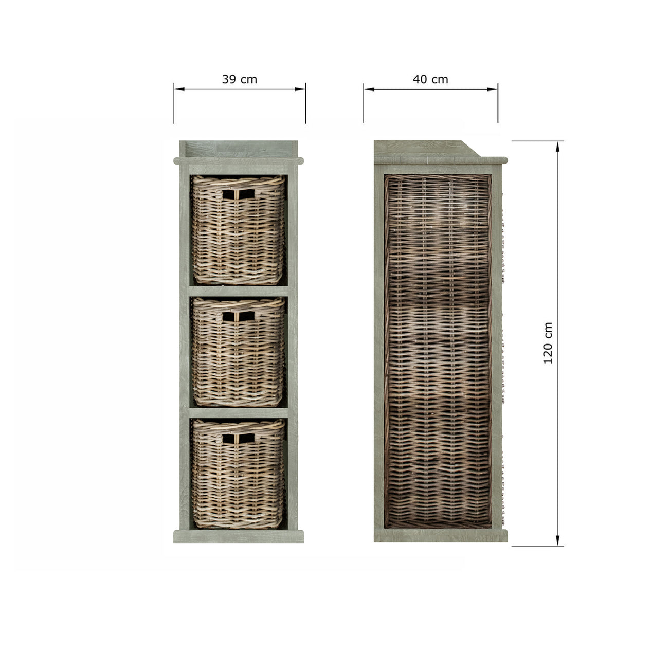 Maya Handmade Kubu Rattan 3 Basket Storage Unit Limewash