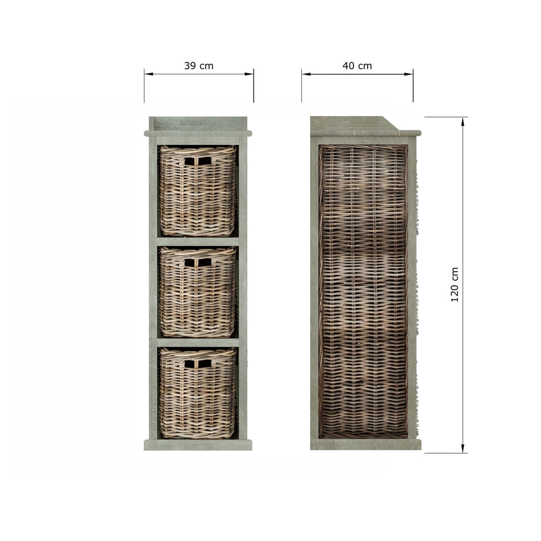 Maya Handmade Kubu Rattan 3 Basket Storage Unit Limewash