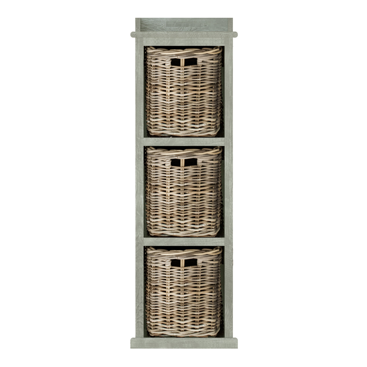 Maya Handmade Kubu Rattan 3 Basket Storage Unit Limewash