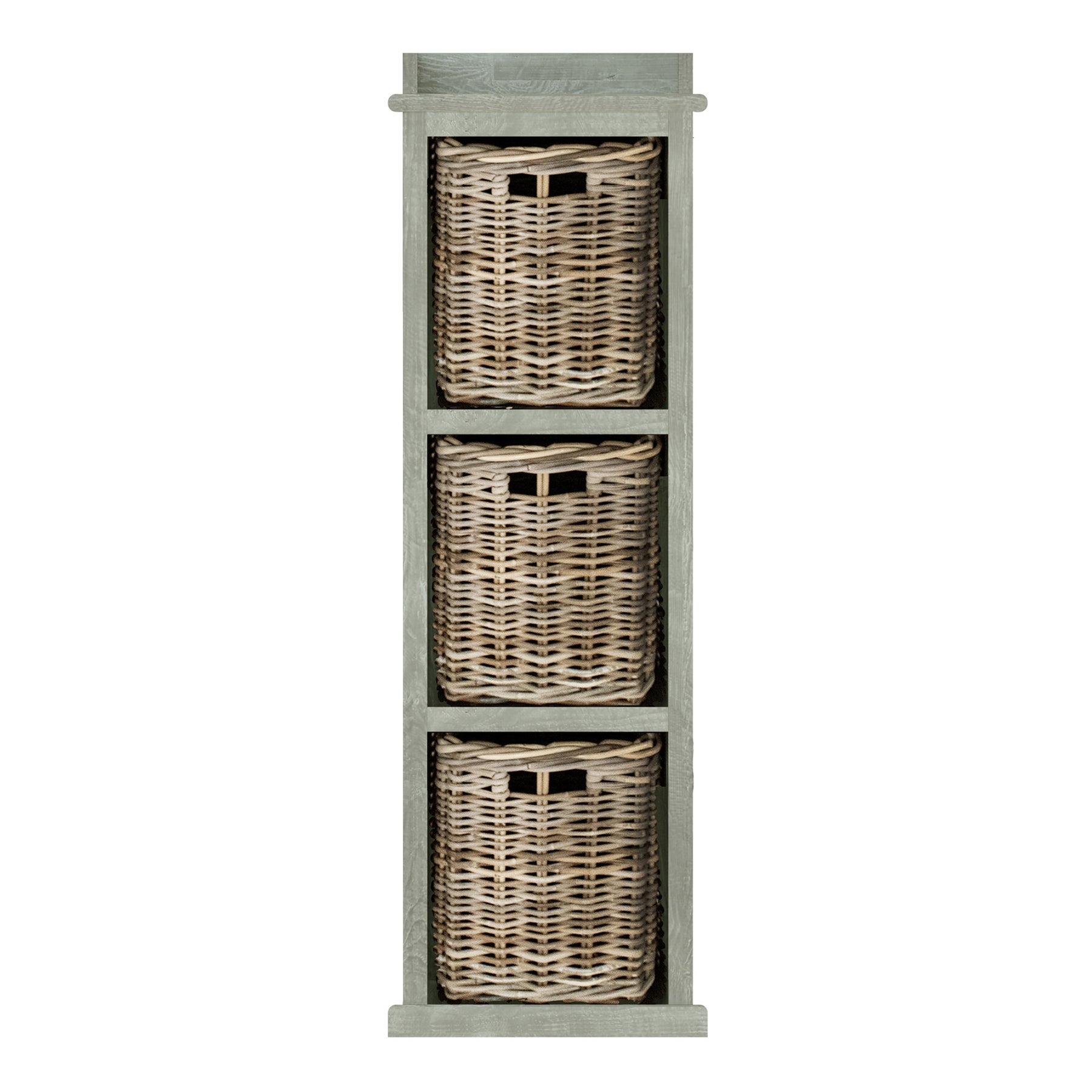 Maya Handmade Kubu Rattan 3 Basket Storage Unit Limewash