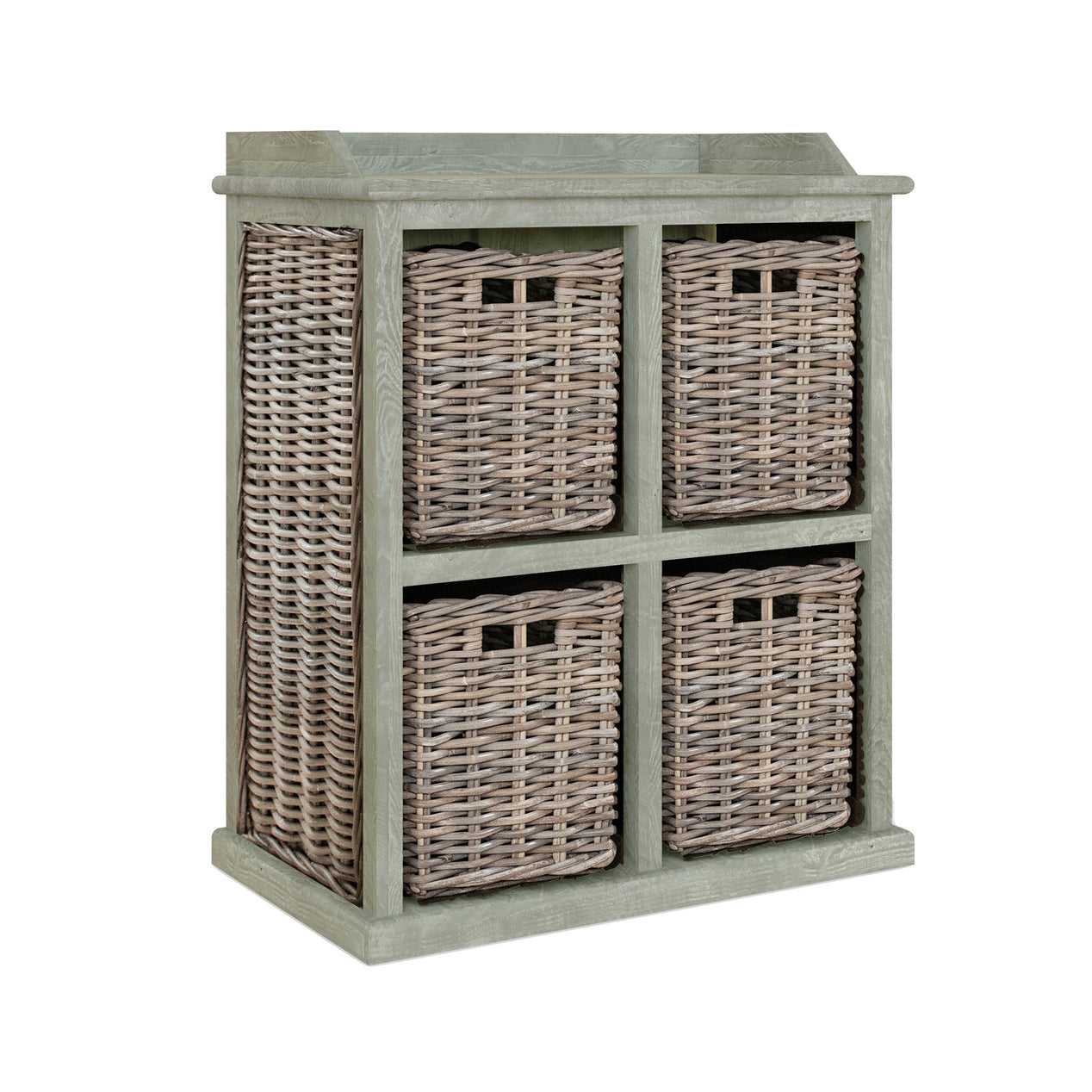 Maya Handmade Kubu Rattan 2 Over 2 Basket Storage Unit Limewash