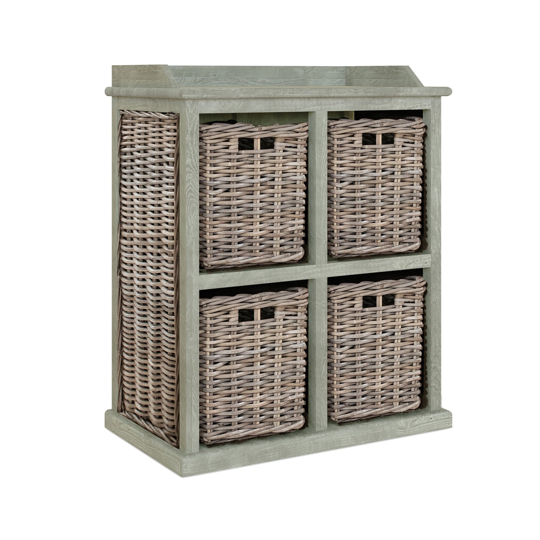 Maya Handmade Kubu Rattan 2 Over 2 Basket Storage Unit Limewash
