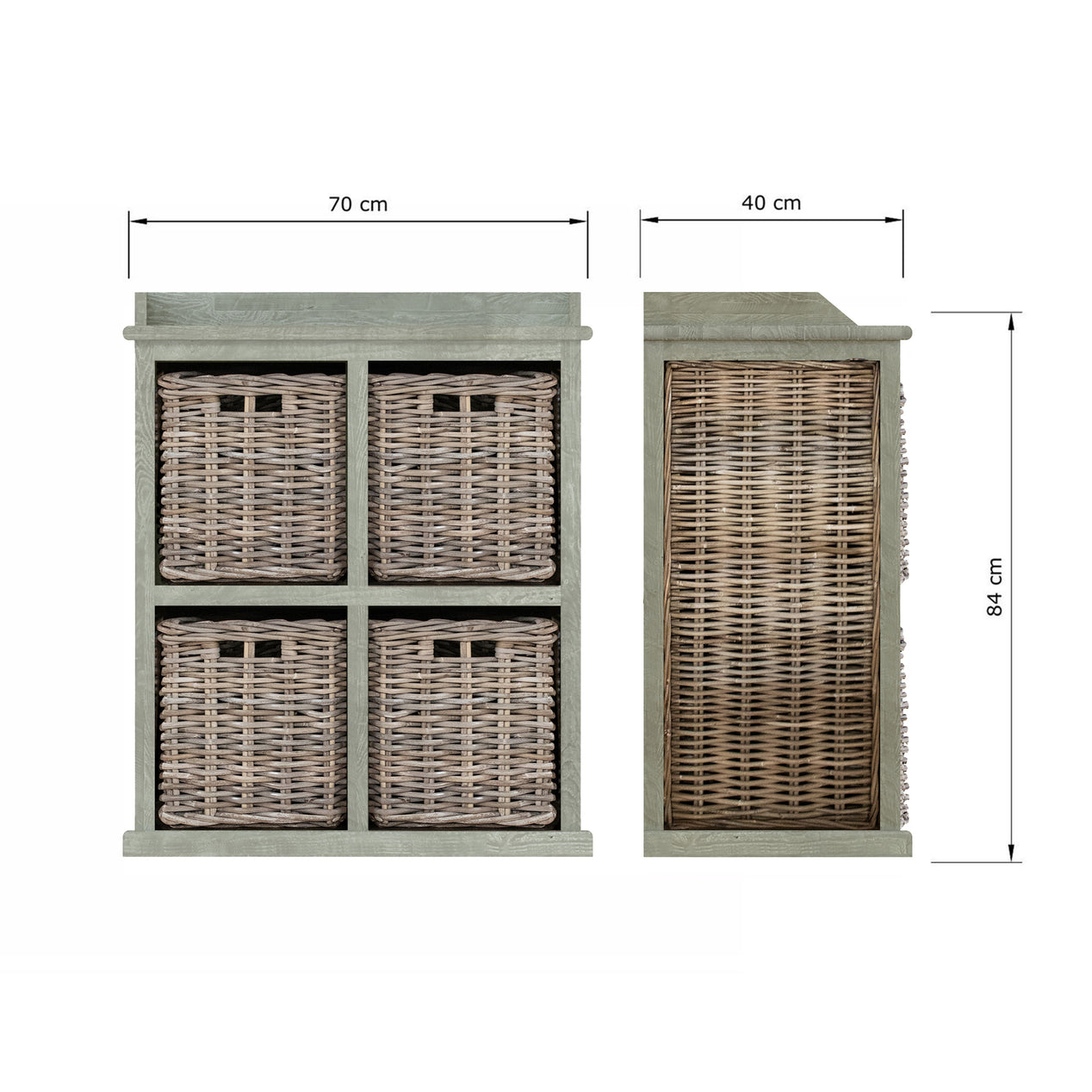 Maya Handmade Kubu Rattan 2 Over 2 Basket Storage Unit Limewash