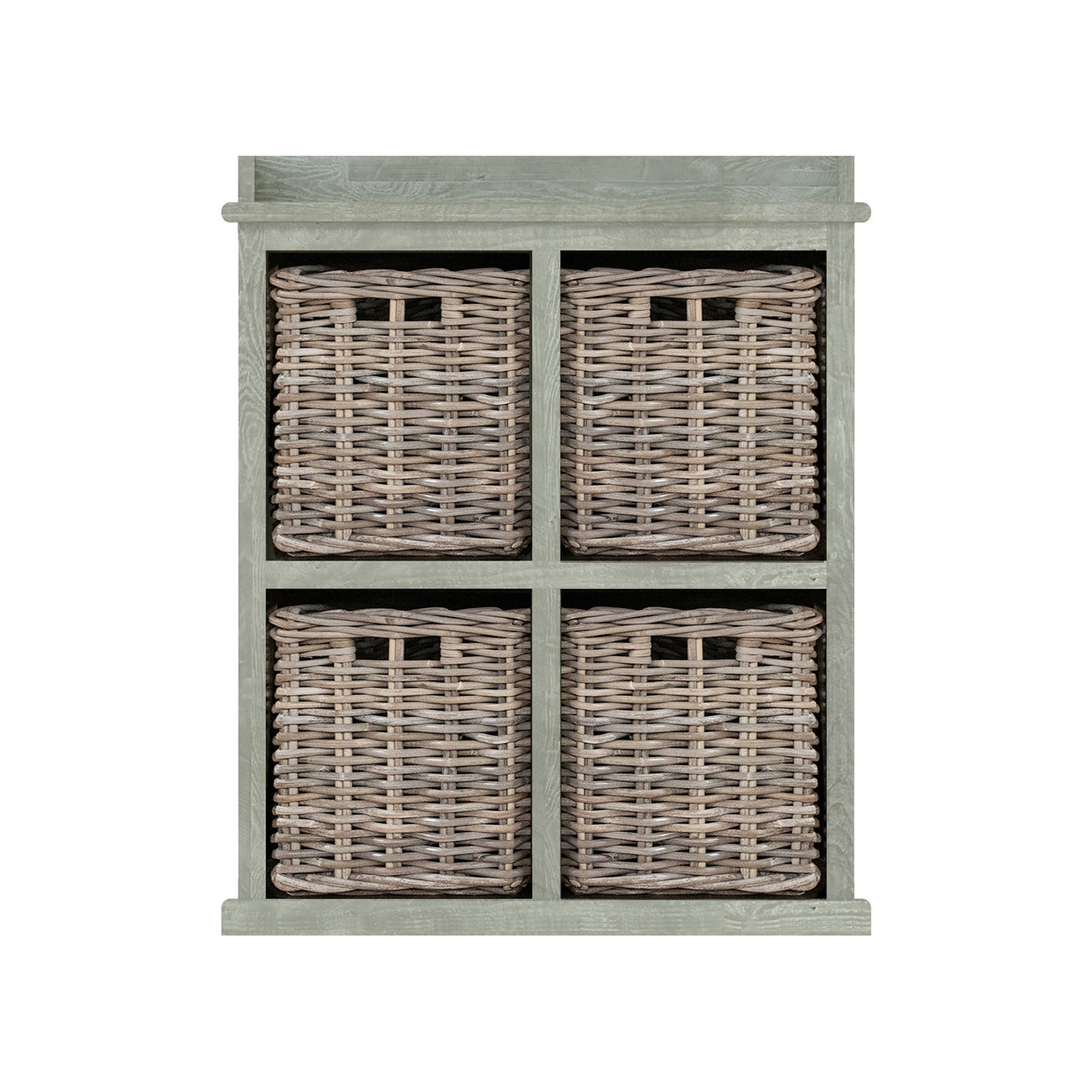 Maya Handmade Kubu Rattan 2 Over 2 Basket Storage Unit Limewash