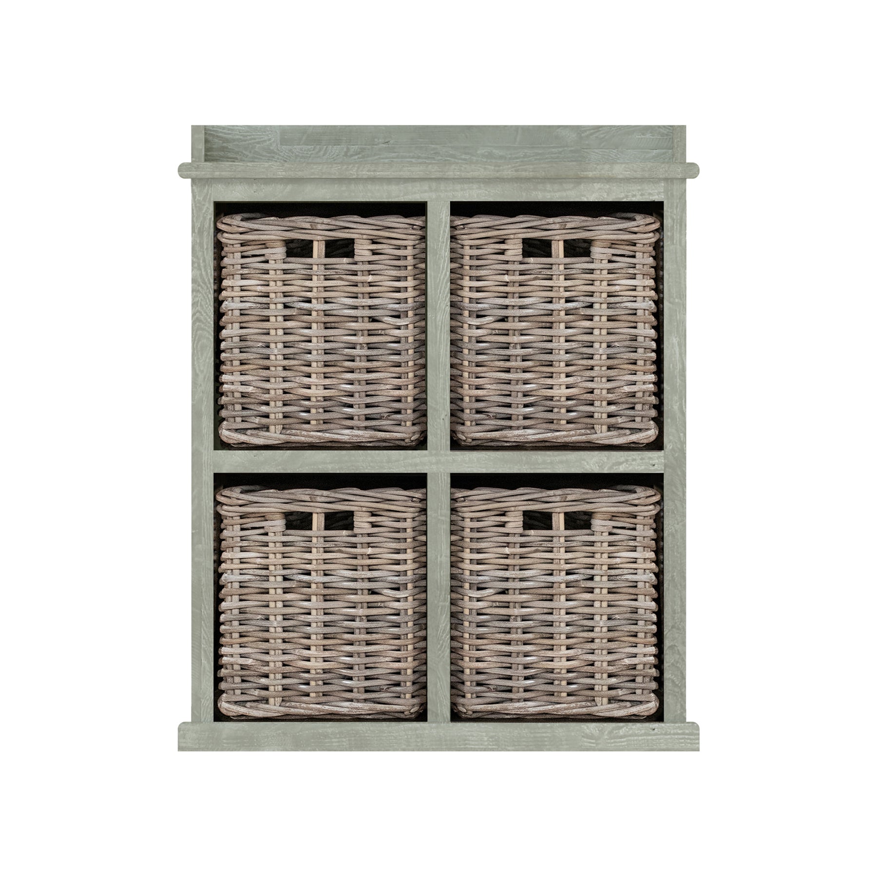 Maya Handmade Kubu Rattan 2 Over 2 Basket Storage Unit Limewash