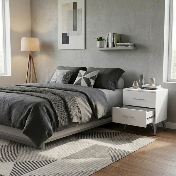 FWStyle Maldon White 2 Drawer Bedside Chest Table