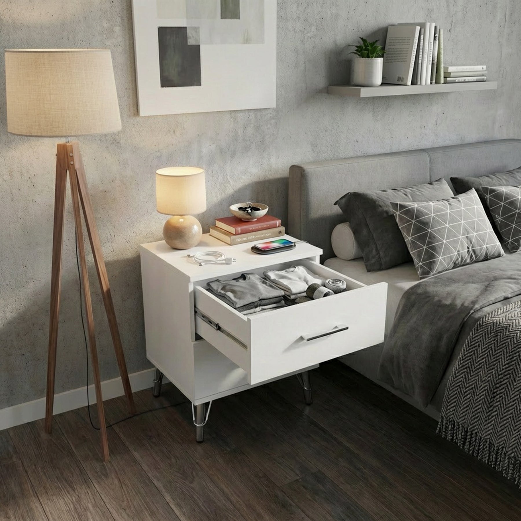 FWStyle Maldon White 2 Drawer Bedside Chest Table