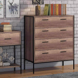 FWStyle Loft Industrial 4 Drawer Chest Of Drawers Wood Effect Black Metal Frame
