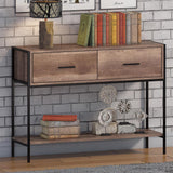 FWStyle Loft Industrial 2 Drawer Console Table Wood Effect Black Metal Frame