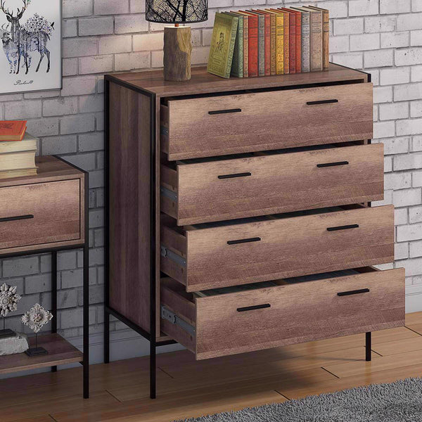 FWStyle Loft Industrial 4 Drawer Chest Of Drawers Wood Effect Black Metal Frame