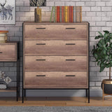 FWStyle Loft Industrial 4 Drawer Chest Of Drawers Wood Effect Black Metal Frame