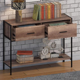 FWStyle Loft Industrial 2 Drawer Console Table Wood Effect Black Metal Frame