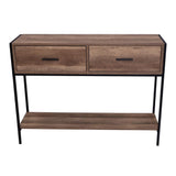 FWStyle Loft Industrial 2 Drawer Console Table Wood Effect Black Metal Frame
