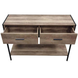 FWStyle Loft Industrial 2 Drawer Console Table Wood Effect Black Metal Frame