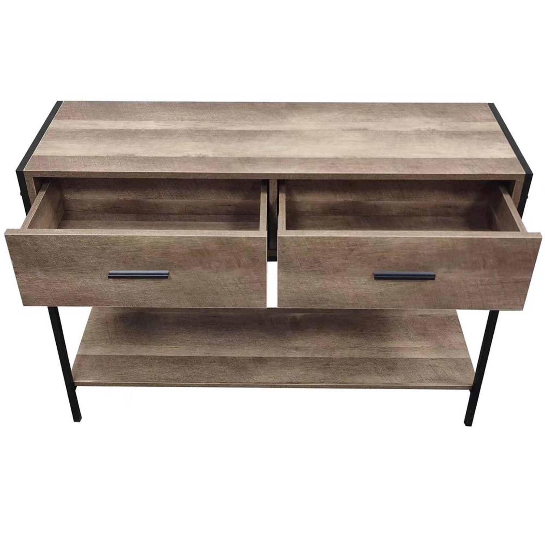 FWStyle Loft Industrial 2 Drawer Console Table Wood Effect Black Metal Frame