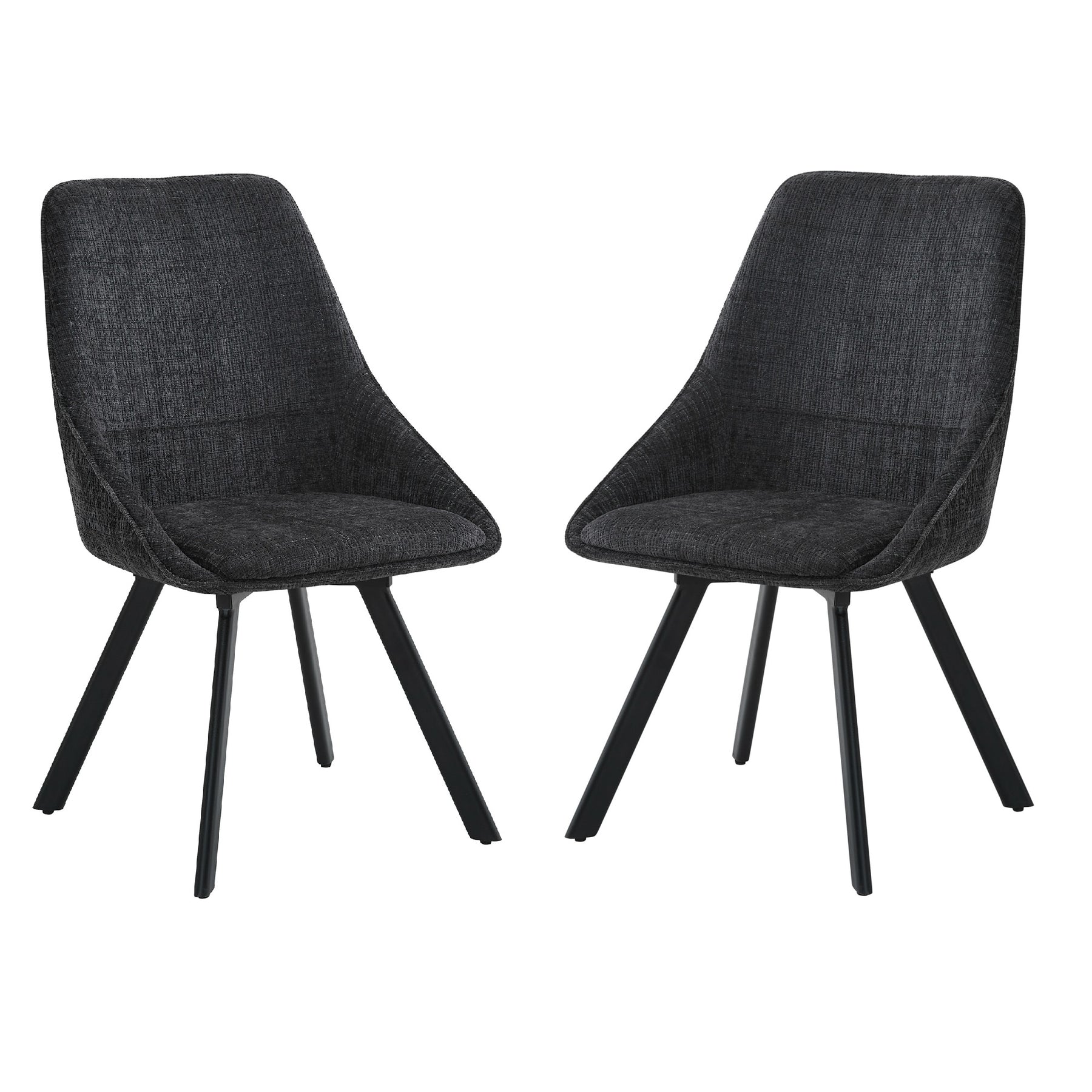Myla Pack of 2 Swivel Dining Chairs - Black Chenille fabric