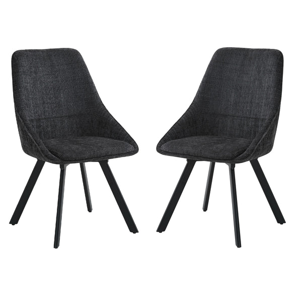Myla Pack of 2 Swivel Dining Chairs - Black Chenille fabric