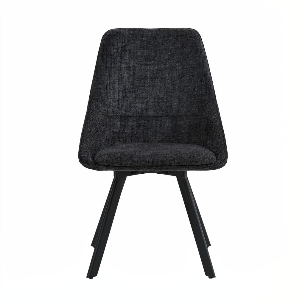 Myla Pack of 2 Swivel Dining Chairs - Black Chenille fabric
