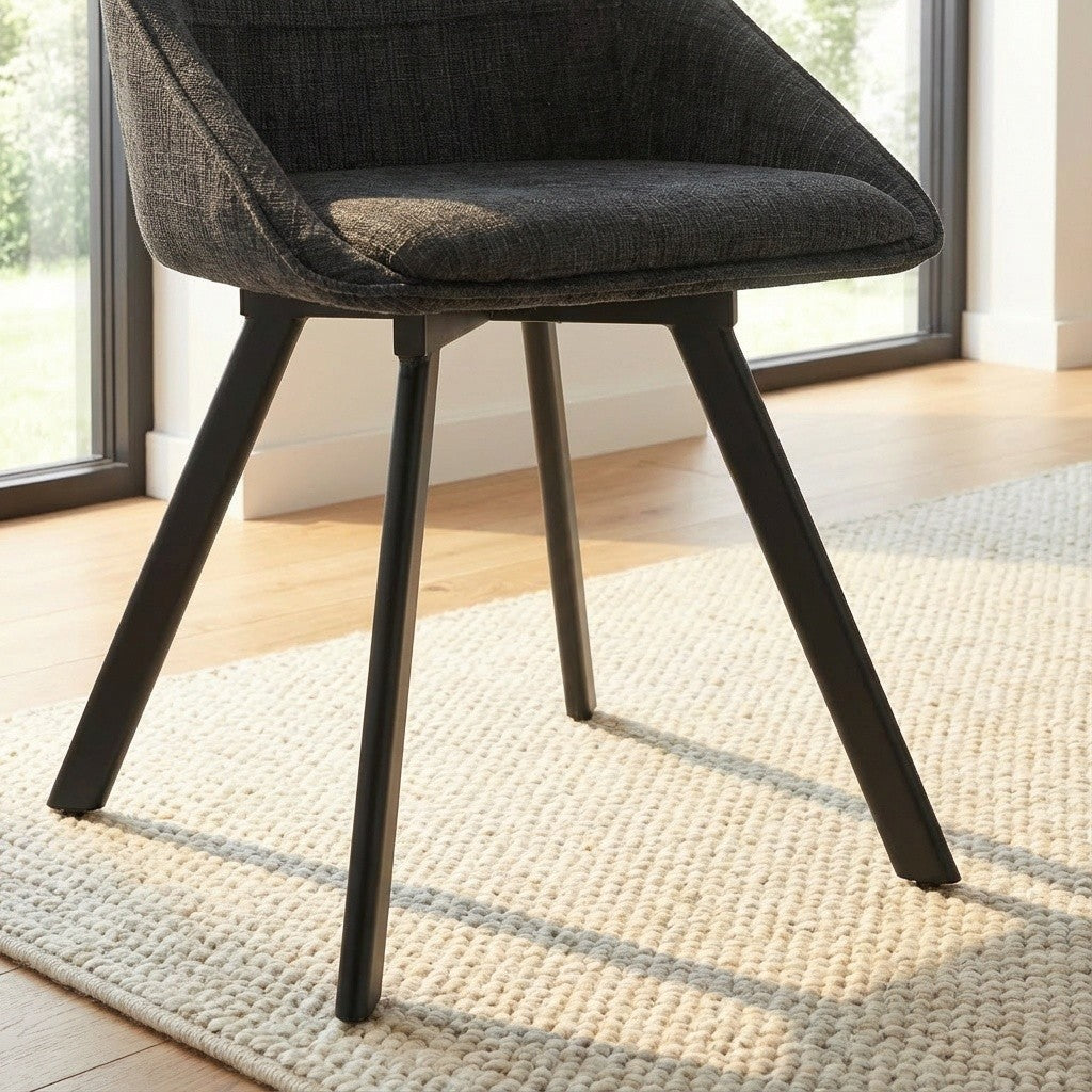 Myla Pack of 2 Swivel Dining Chairs - Black Chenille fabric