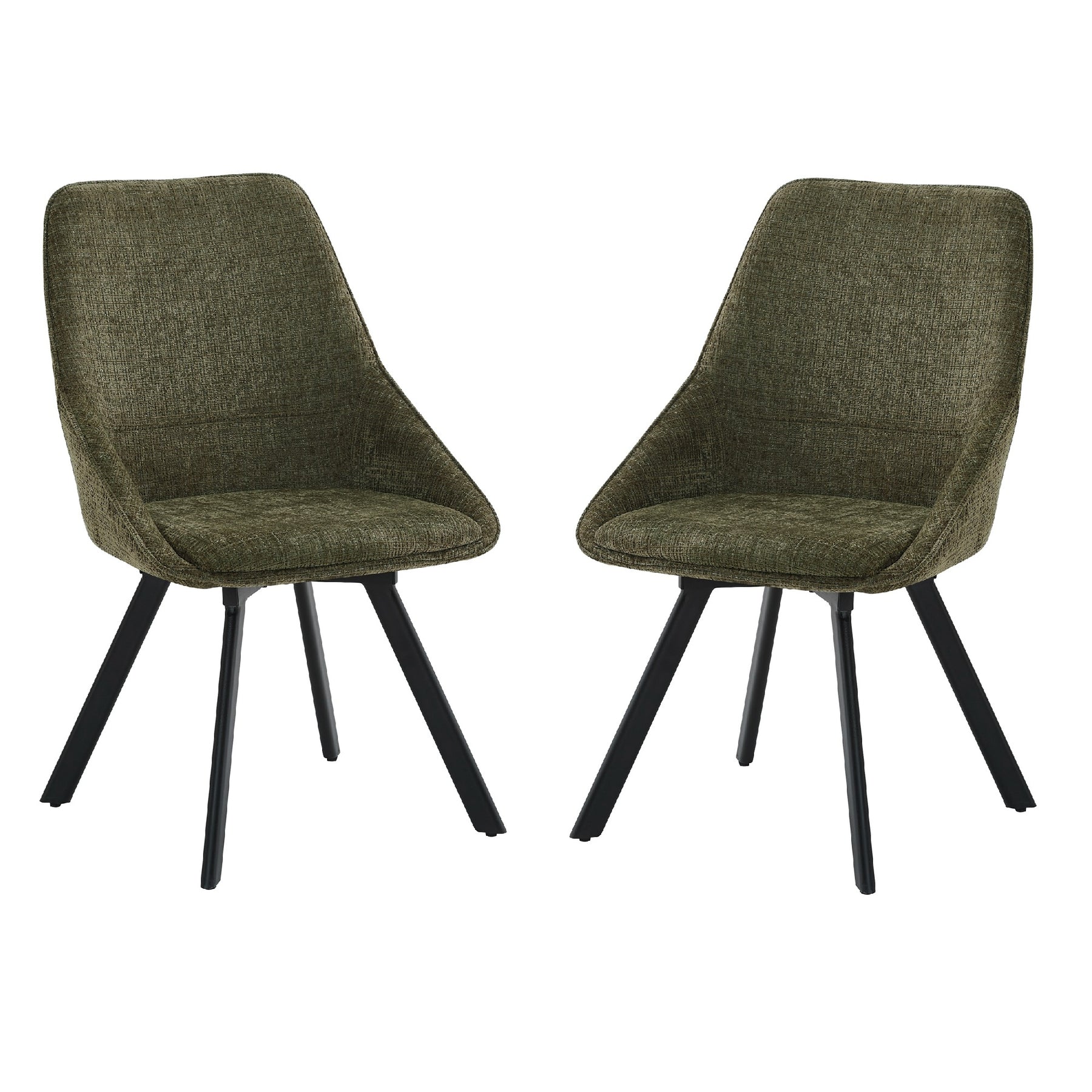 Myla Pack of 2 Swivel Dining Chairs - Green Chenille fabric