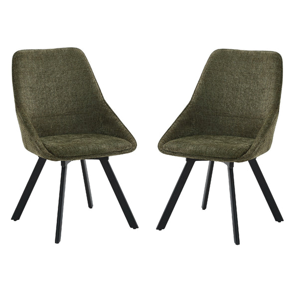 Myla Pack of 2 Swivel Dining Chairs - Green Chenille fabric