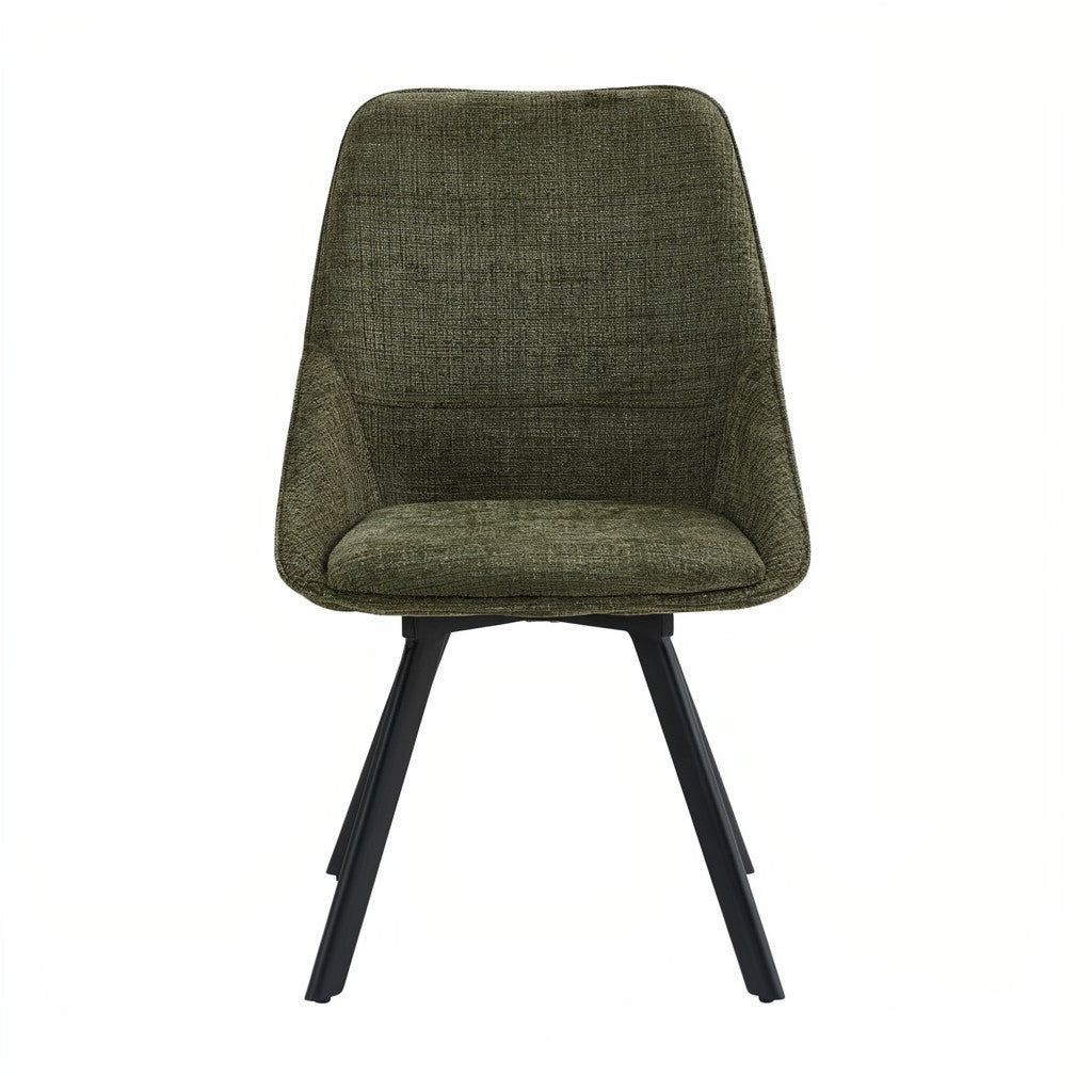 Myla Pack of 2 Swivel Dining Chairs - Green Chenille fabric