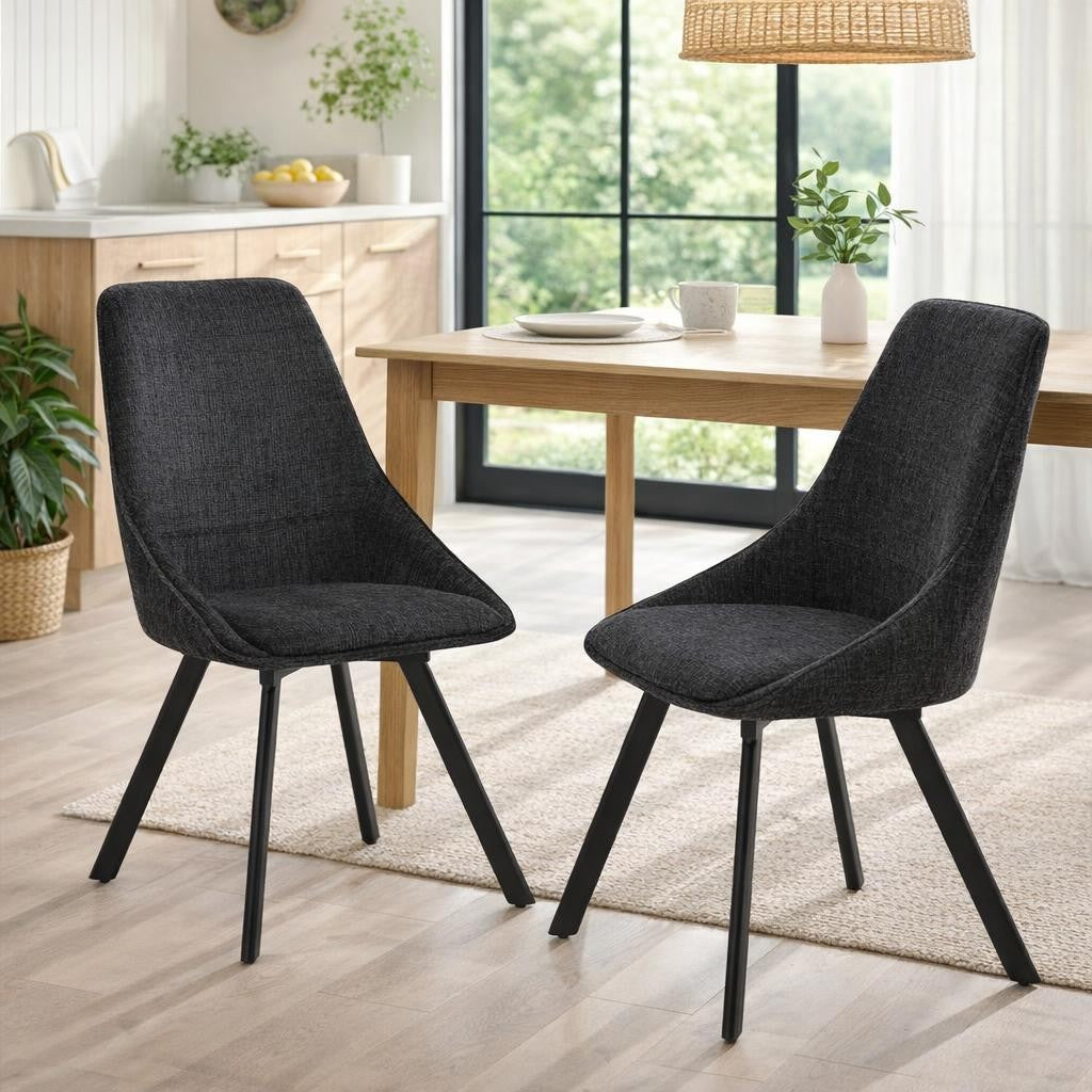Myla Pack of 2 Swivel Dining Chairs - Black Chenille fabric