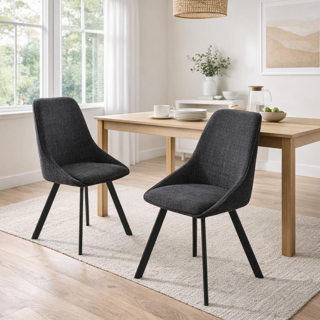 Myla Pack of 2 Swivel Dining Chairs - Black Chenille fabric