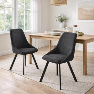 Myla Pack of 2 Swivel Dining Chairs - Black Chenille fabric