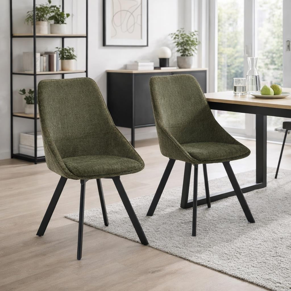 Myla Pack of 2 Swivel Dining Chairs - Green Chenille fabric