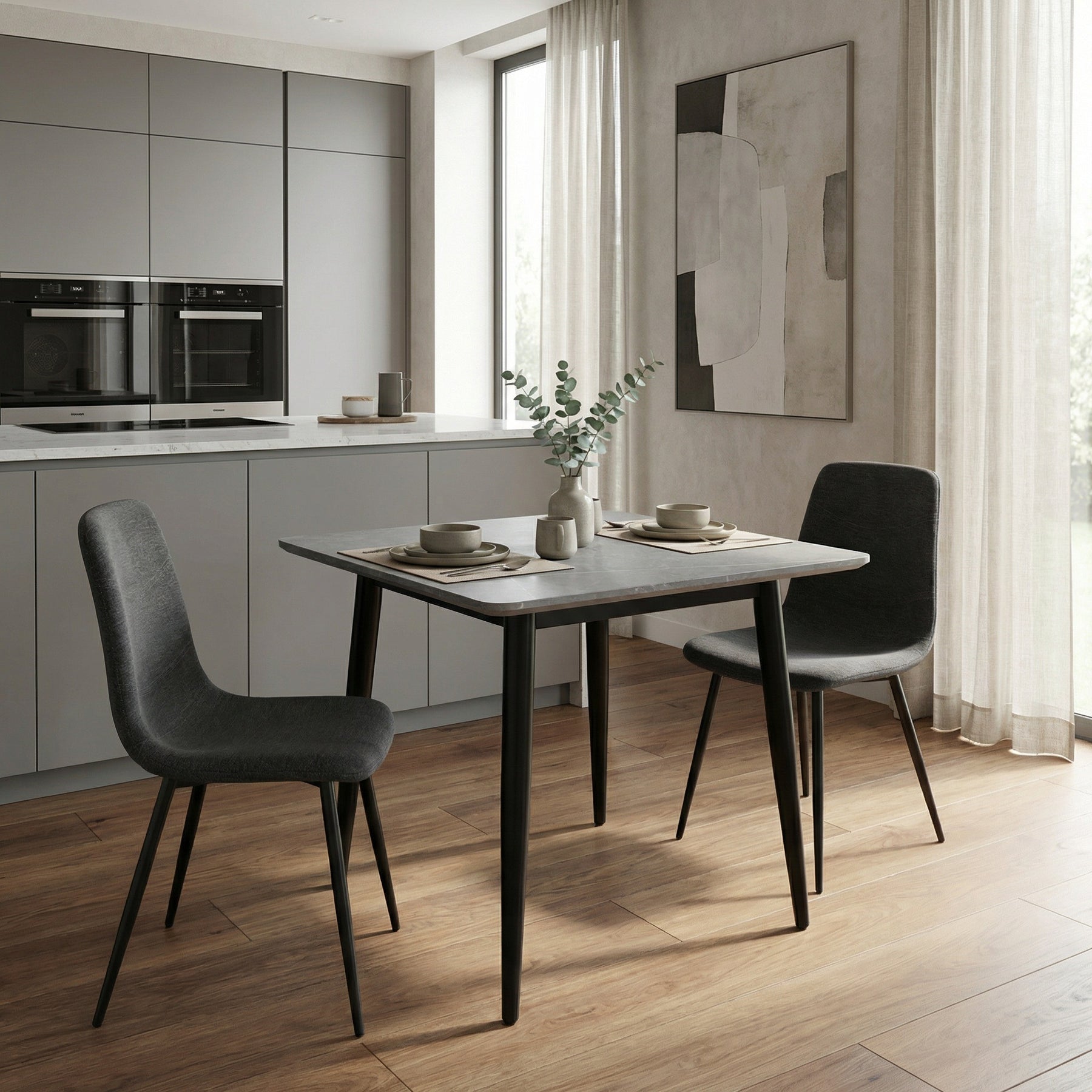 Evie Pack of 2 Grey Fabric Dining Chairs