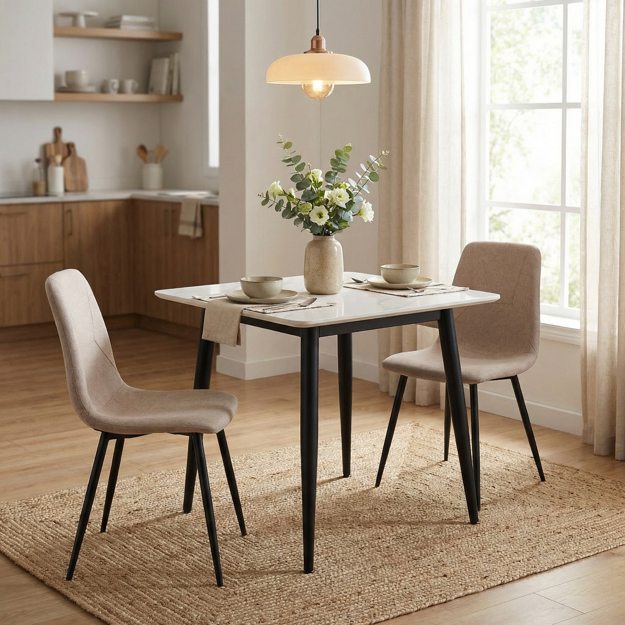 Nova Sintered Stone Dining Table 70x70cm - Cream Marble