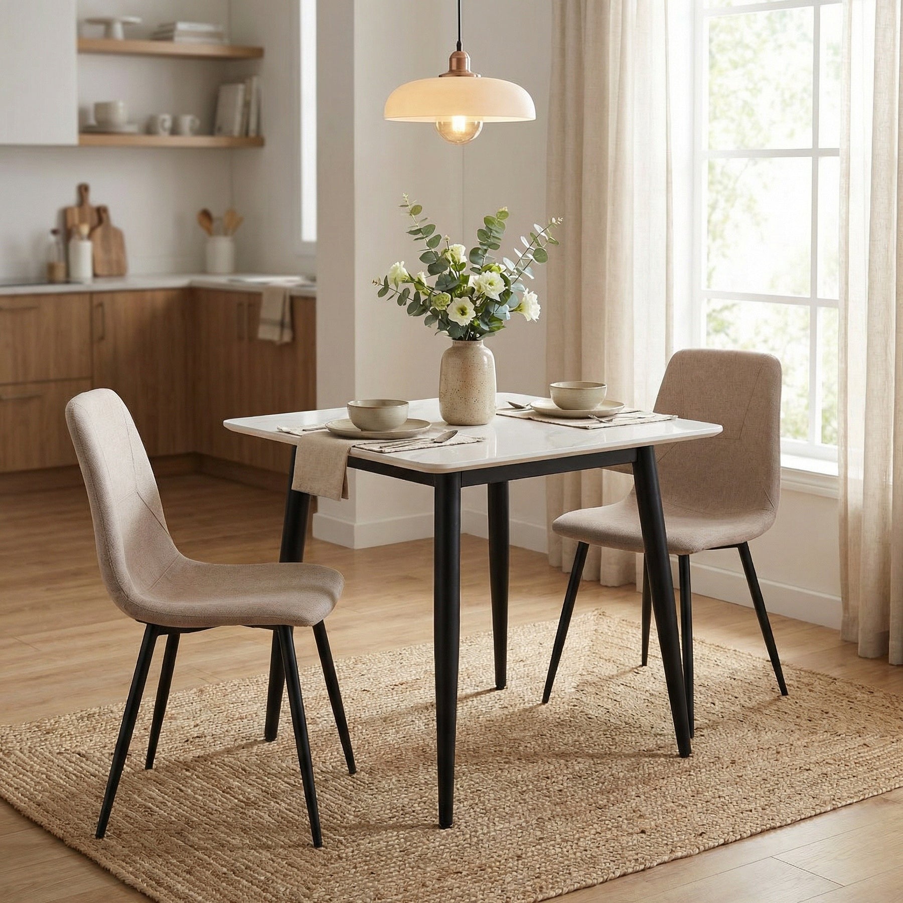 Nova Sintered Stone Dining Table 70x70cm - Cream Marble