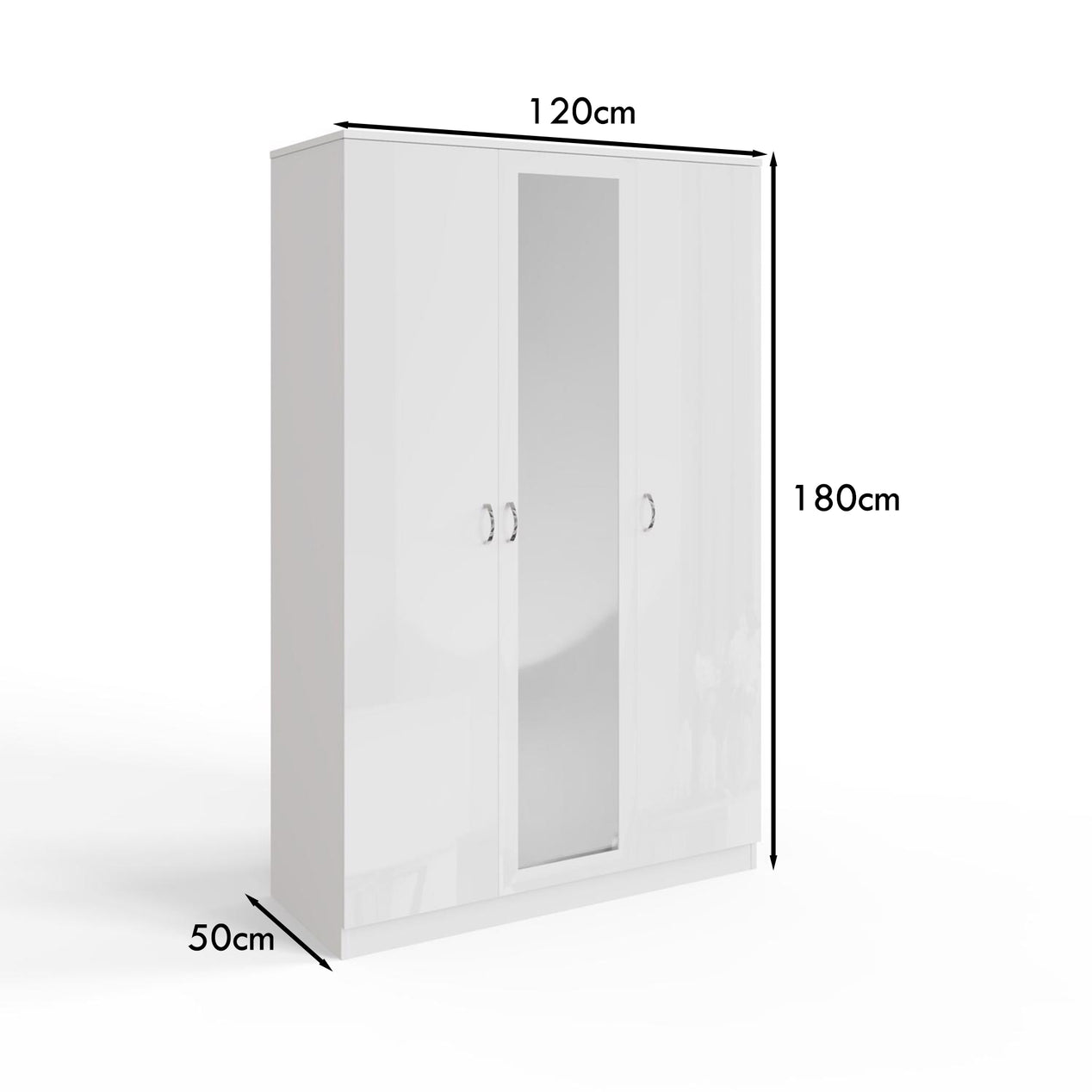 FWStyle Chilton 3 Door Wardrobe With Mirror - White Gloss Front