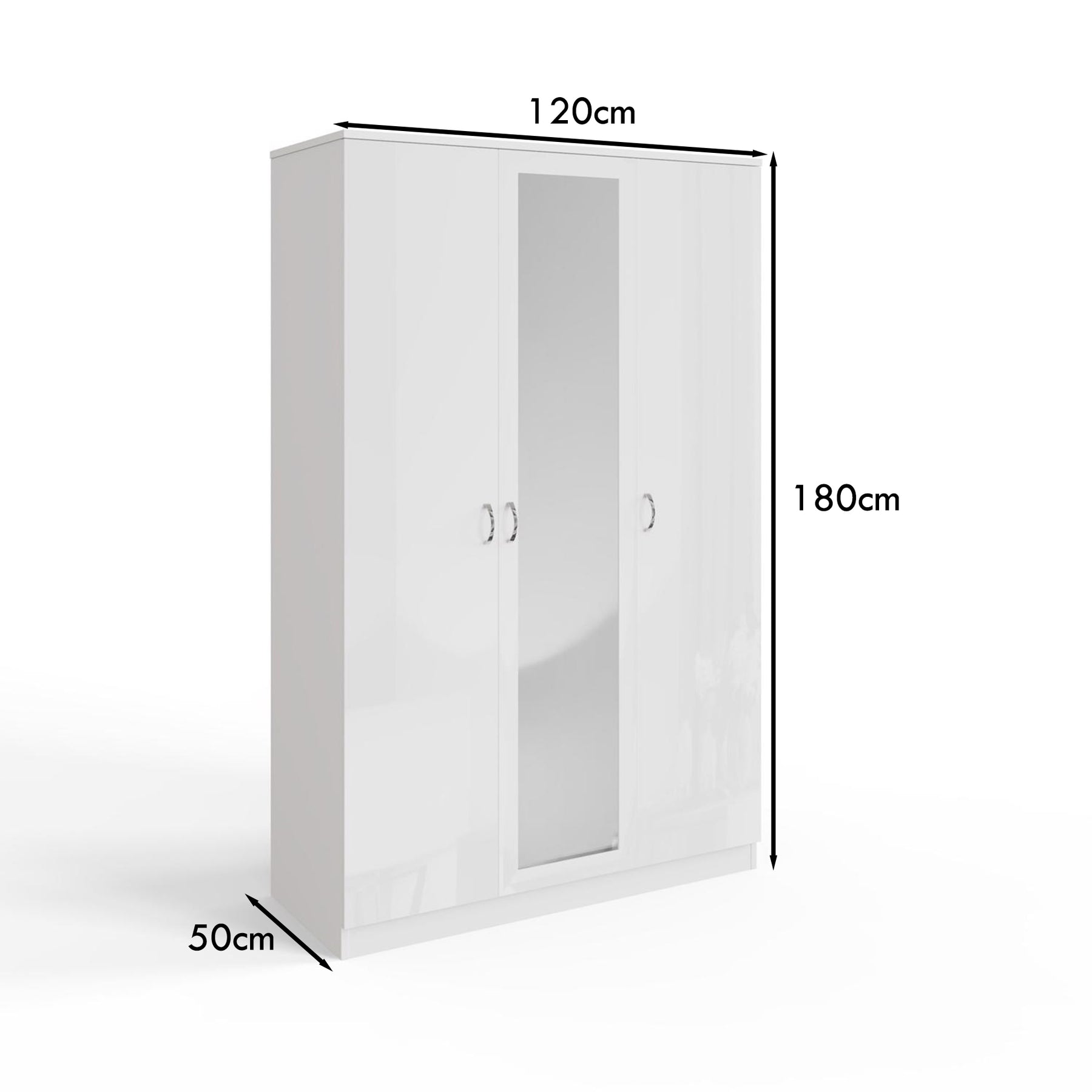 FWStyle Chilton 3 Door Wardrobe With Mirror - White Gloss Front