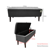 Grey Linen Ottoman Storage Bench With Solid Wooden Legs