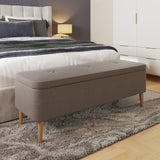 Grey Linen Ottoman Storage Bench With Solid Wooden Legs