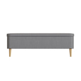 Grey Linen Ottoman Storage Bench With Solid Wooden Legs