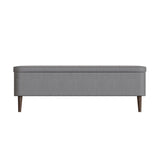 Grey Linen Ottoman Storage Bench With Solid Wooden Legs