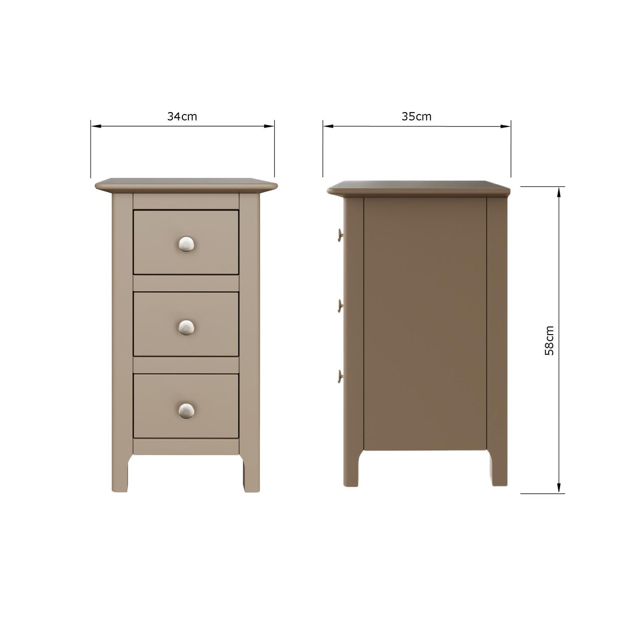 Palma 3 Drawer Bedside Cabinet Putty