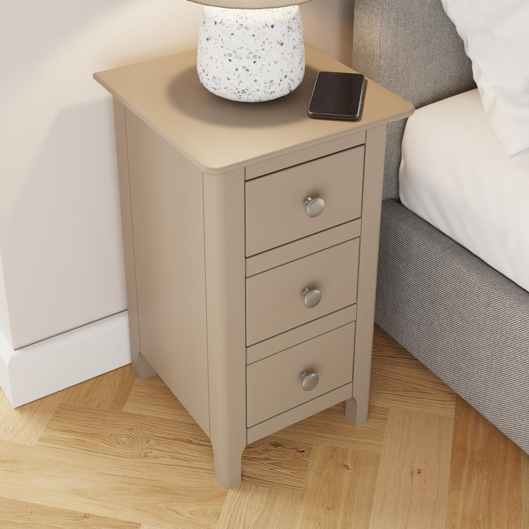 Palma 3 Drawer Bedside Cabinet Putty