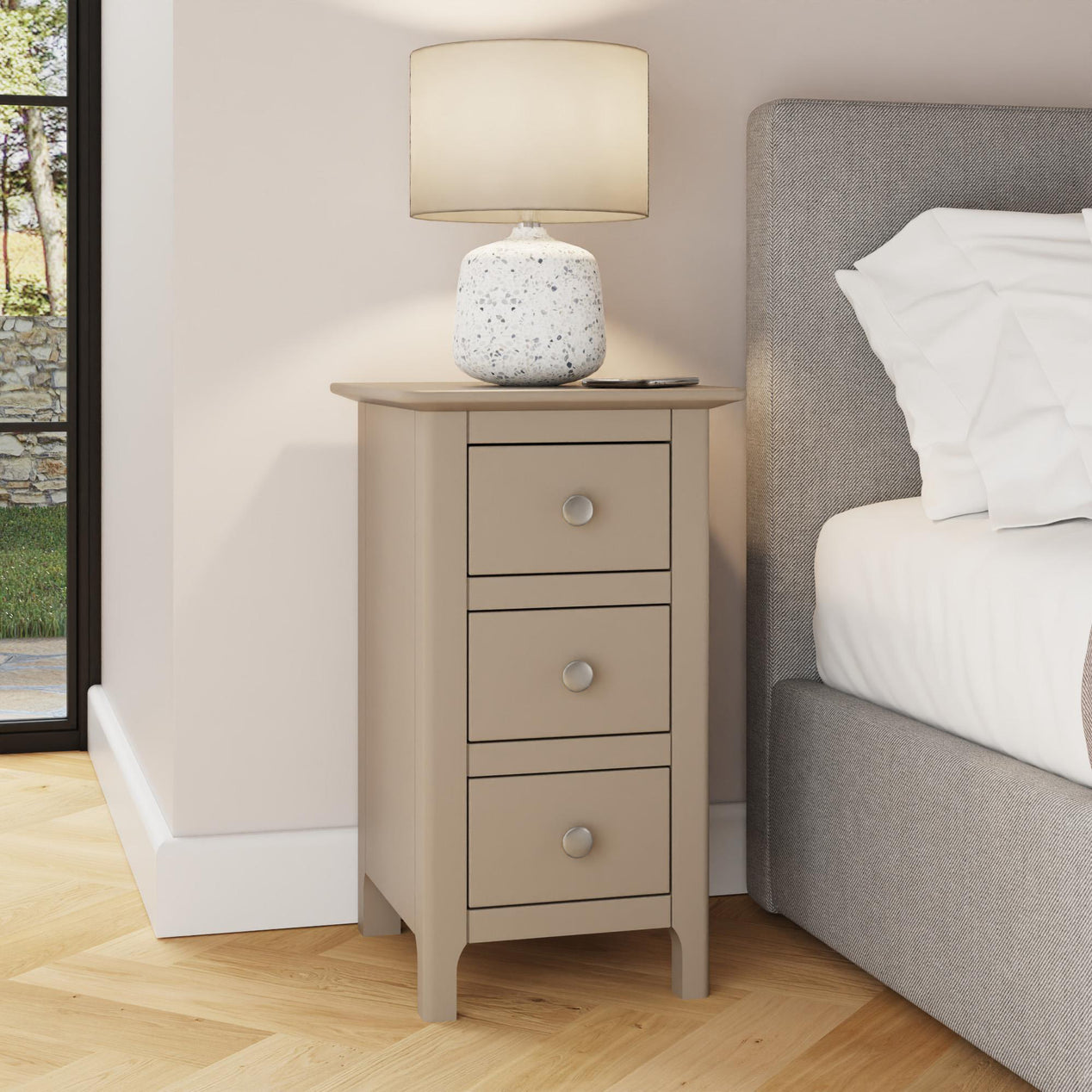 Palma 3 Drawer Bedside Cabinet Putty