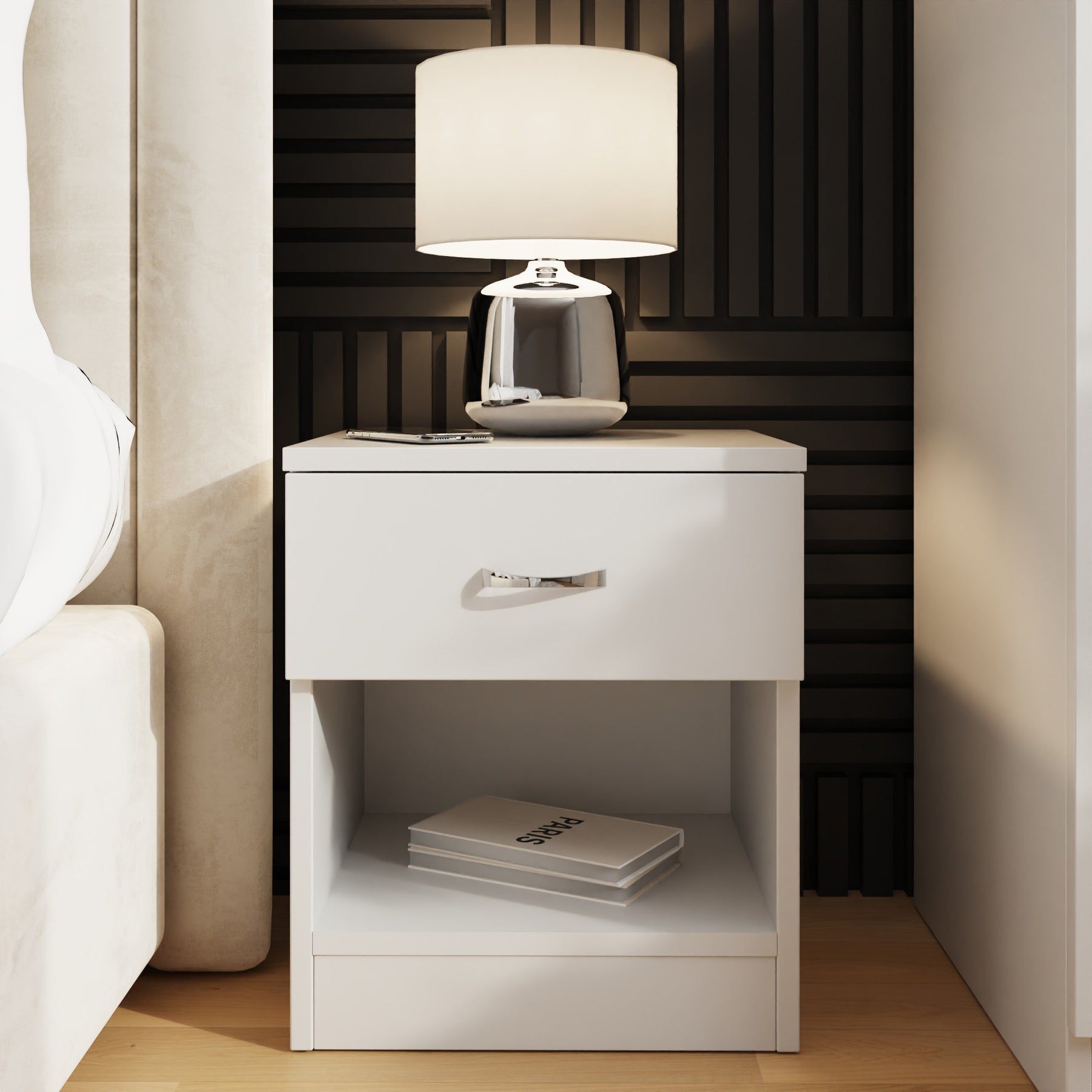 Set Of 2 Promo 1 Drawer Nightstands With Shelf - White